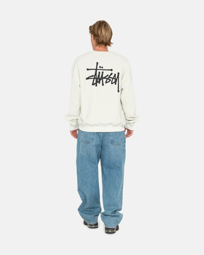 White Men's Stussy Basic Pigment Dyed Crew Hoodies | CA0000002