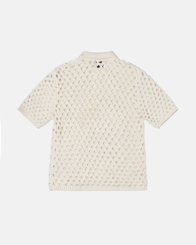 White Men's Stussy Big Mesh Polo Sweaters | CA0000817