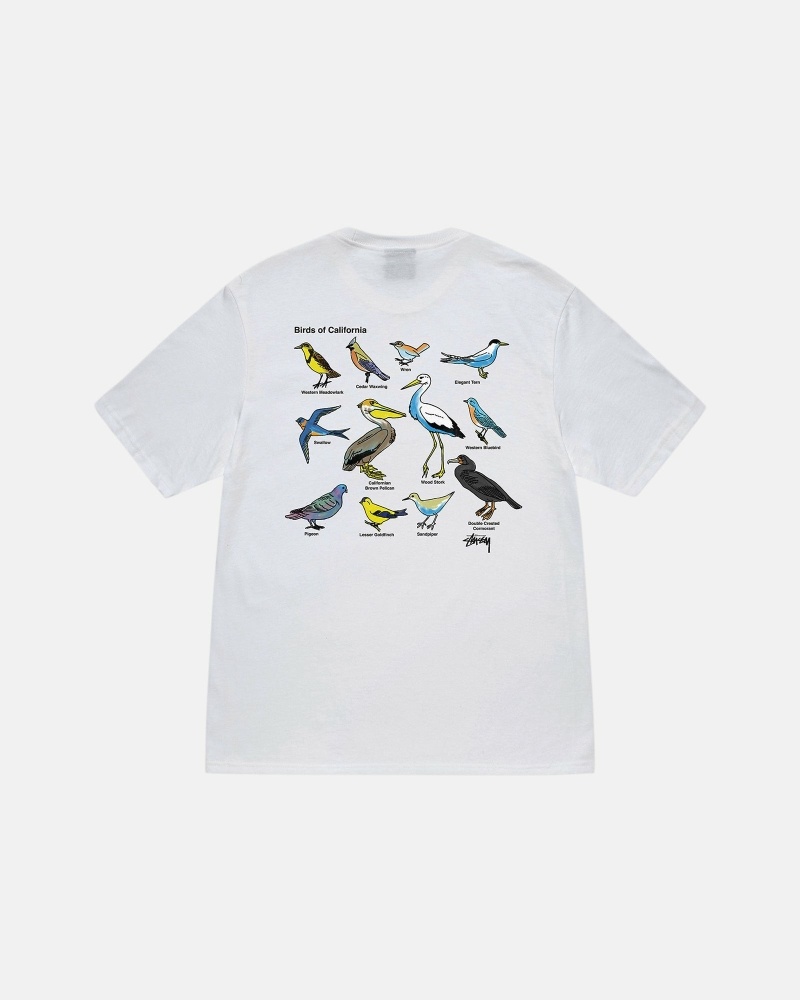 White Men's Stussy California Birds T Shirts | CA0000117