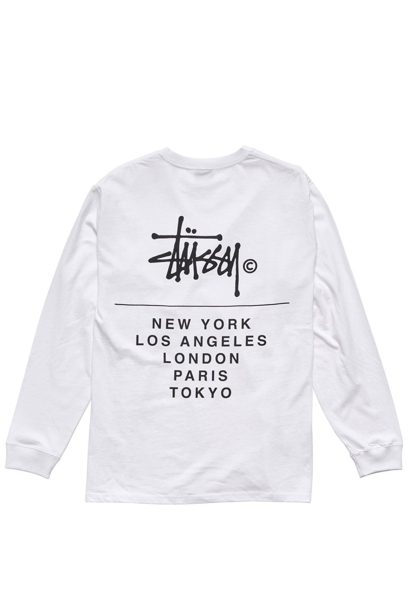 White Men\'s Stussy Cities Stack Sweatshirts | CA0000900