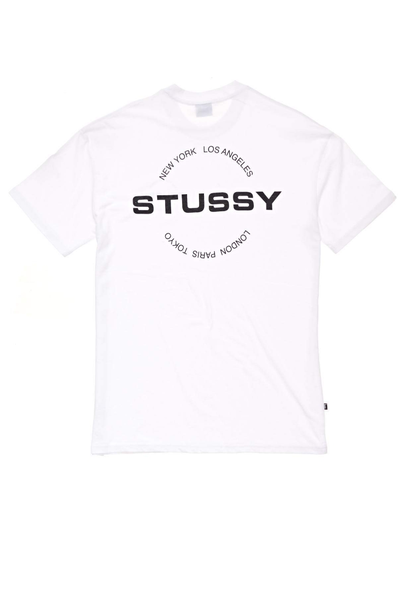 White Men's Stussy City Circle SS T Shirts | CA0000124