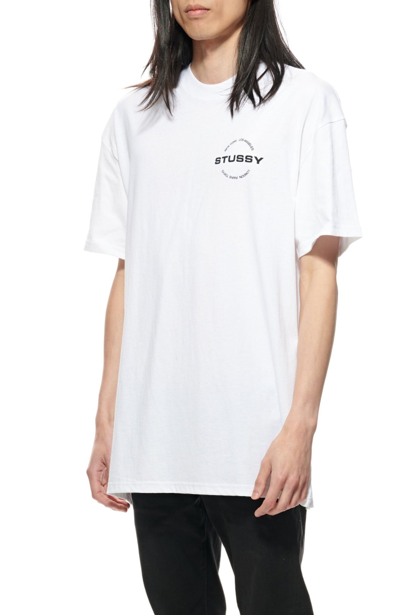 White Men's Stussy City Circle SS T Shirts | CA0000124