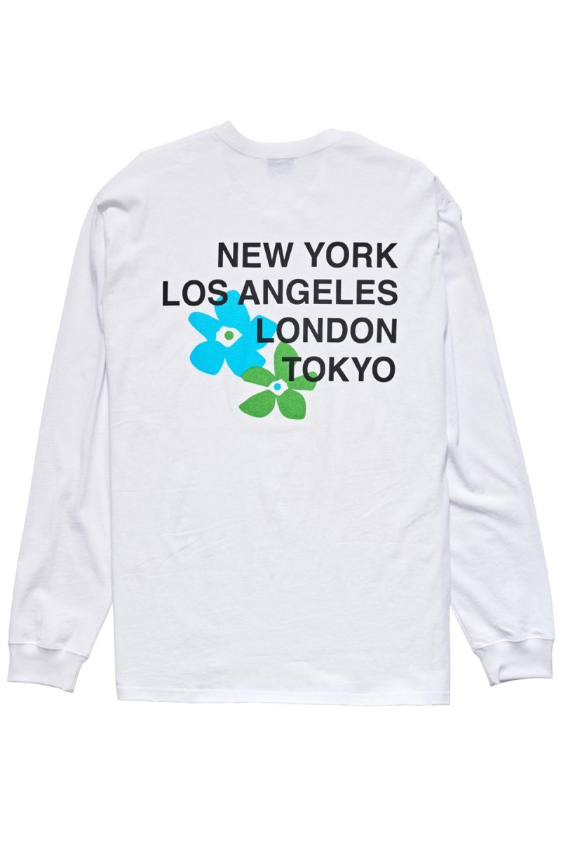 White Men's Stussy City Flowers Sweatshirts | CA0000905