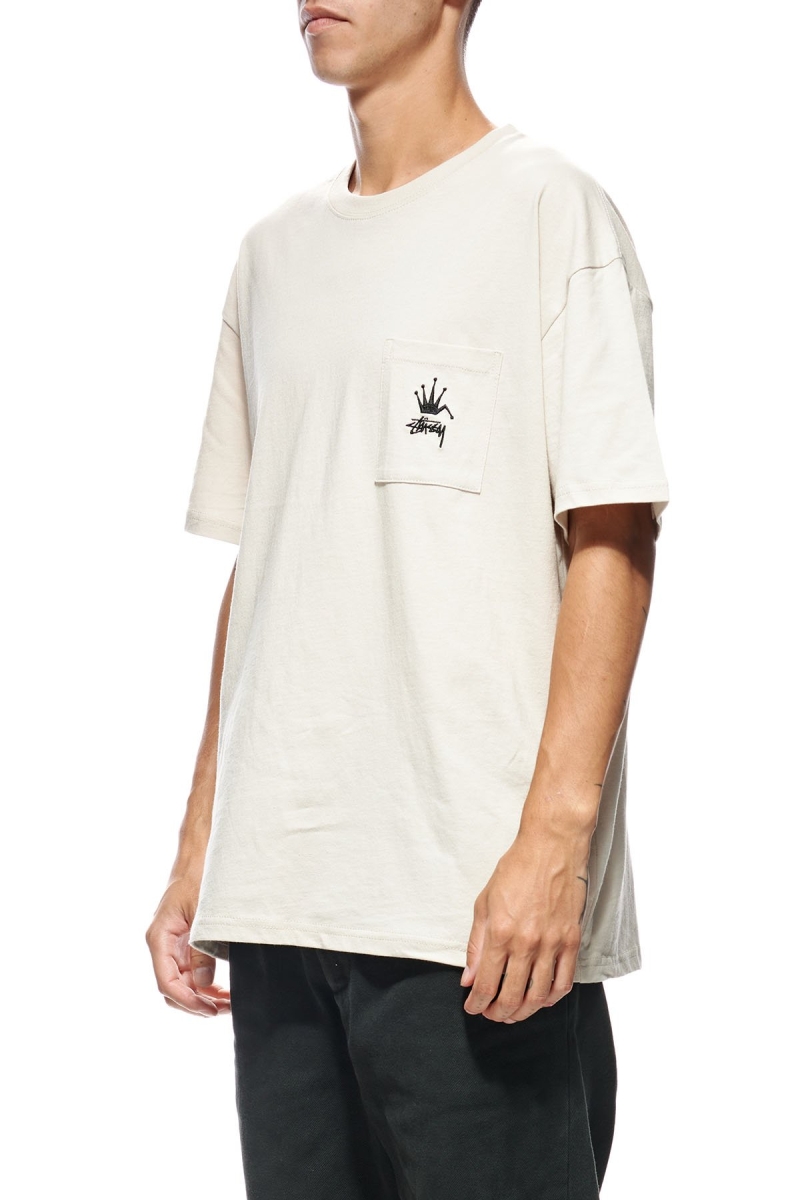 White Men's Stussy Crown Pocket SS T Shirts | CA0000147