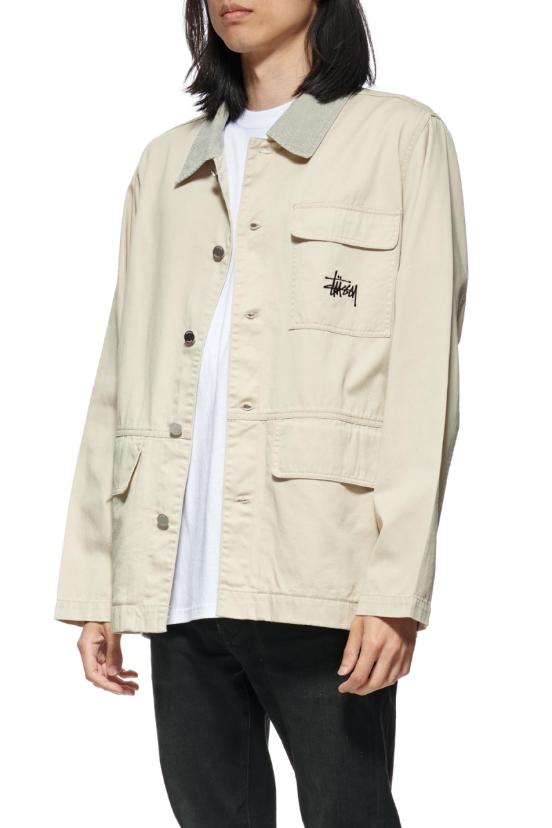 White Men's Stussy Denim Chore Coat Jackets | CA0000336