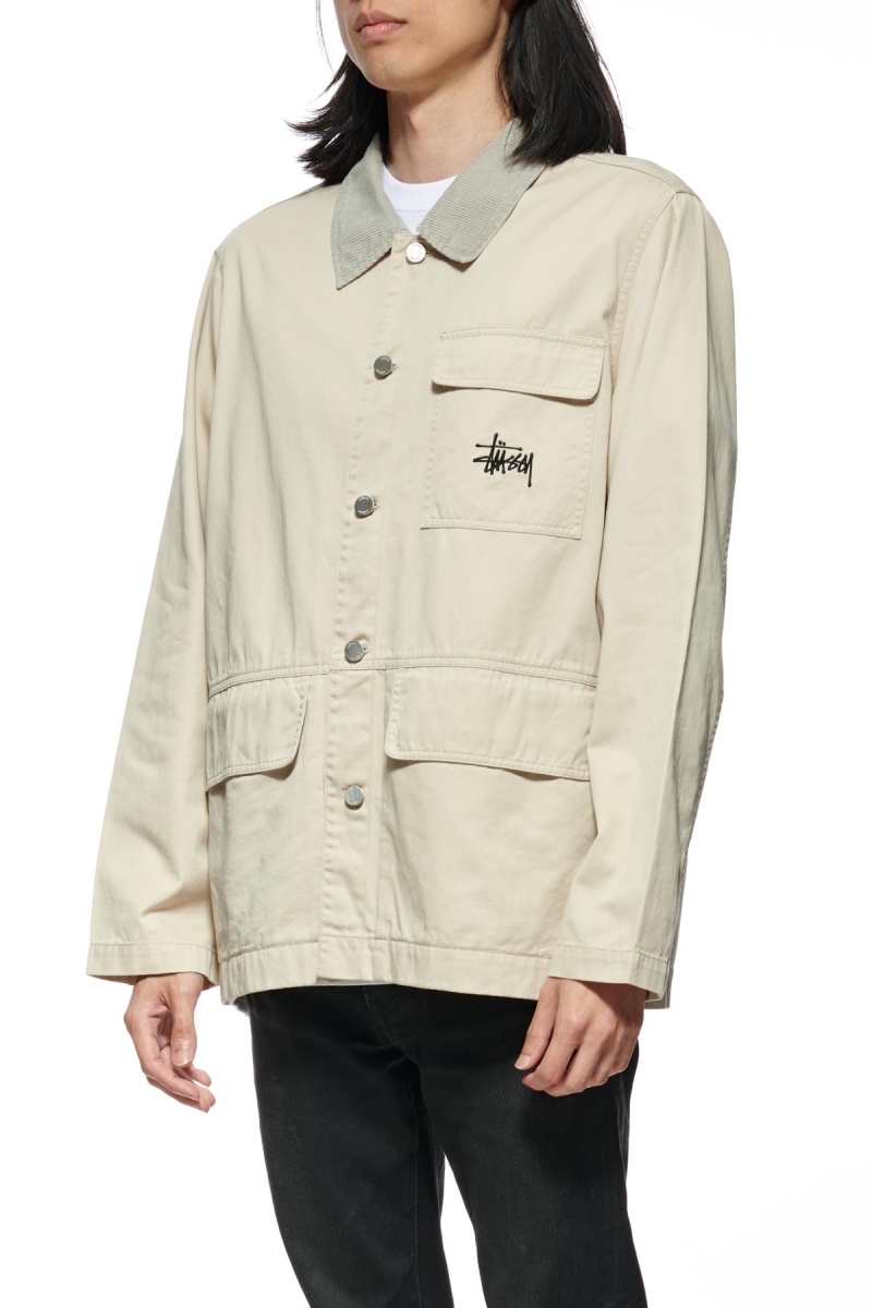 White Men's Stussy Denim Chore Coat Jackets | CA0000336