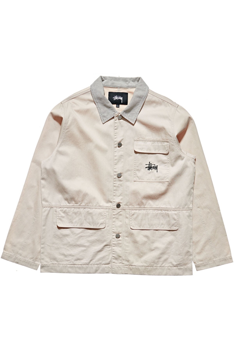 White Men\'s Stussy Denim Chore Coat Jackets | CA0000336