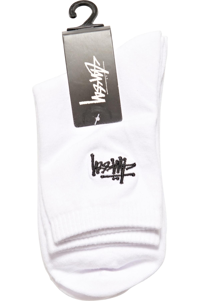 White Men's Stussy Graffiti Crew (3 Pack) Socks | CA0000724