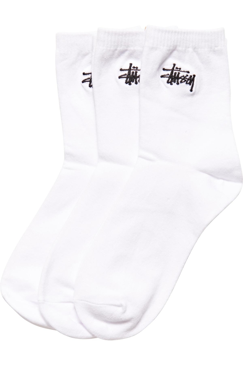 White Men\'s Stussy Graffiti Crew (3 Pack) Socks | CA0000724