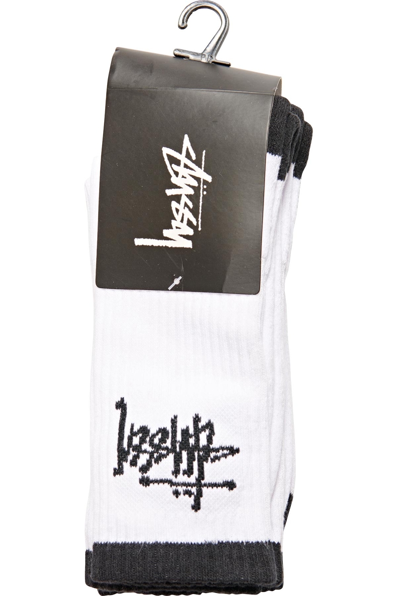 White Men's Stussy Graffiti Crew (3 Pack) Socks | CA0000727