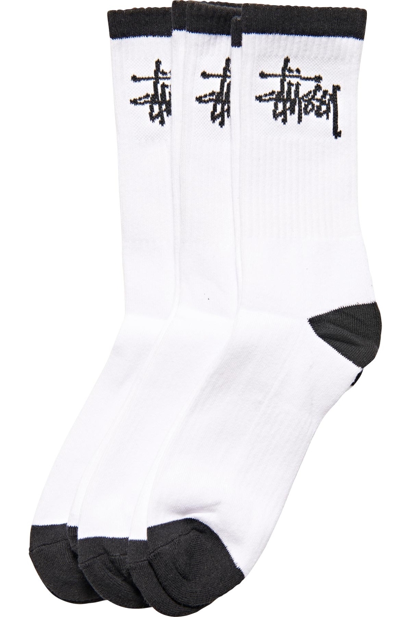 White Men\'s Stussy Graffiti Crew (3 Pack) Socks | CA0000727