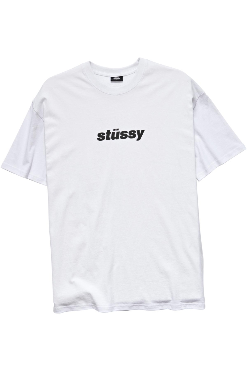 White Men's Stussy Italic College SS T Shirts | CA0000228