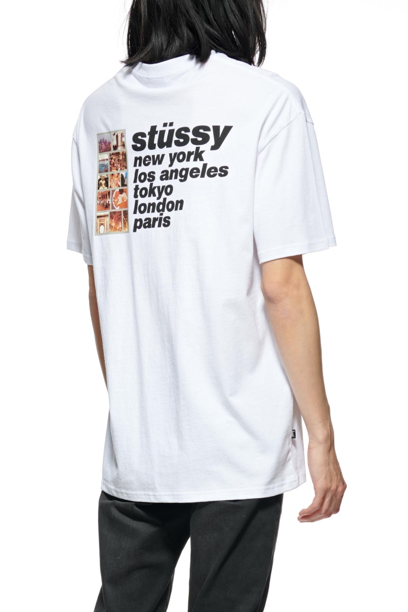 White Men's Stussy Italic College SS T Shirts | CA0000228