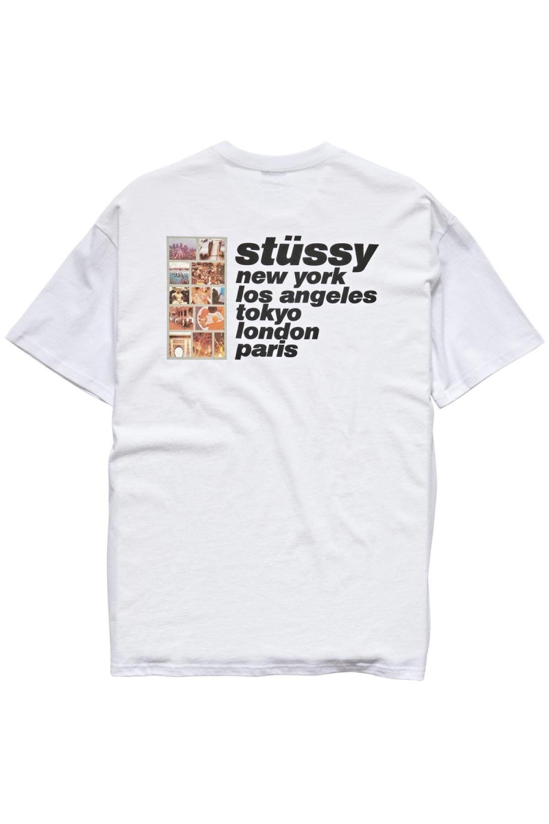 White Men\'s Stussy Italic College SS T Shirts | CA0000228