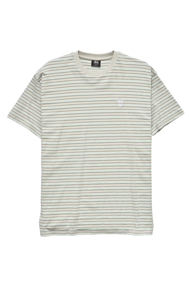 White Men\'s Stussy Morning Stripe SS T Shirts | CA0000248