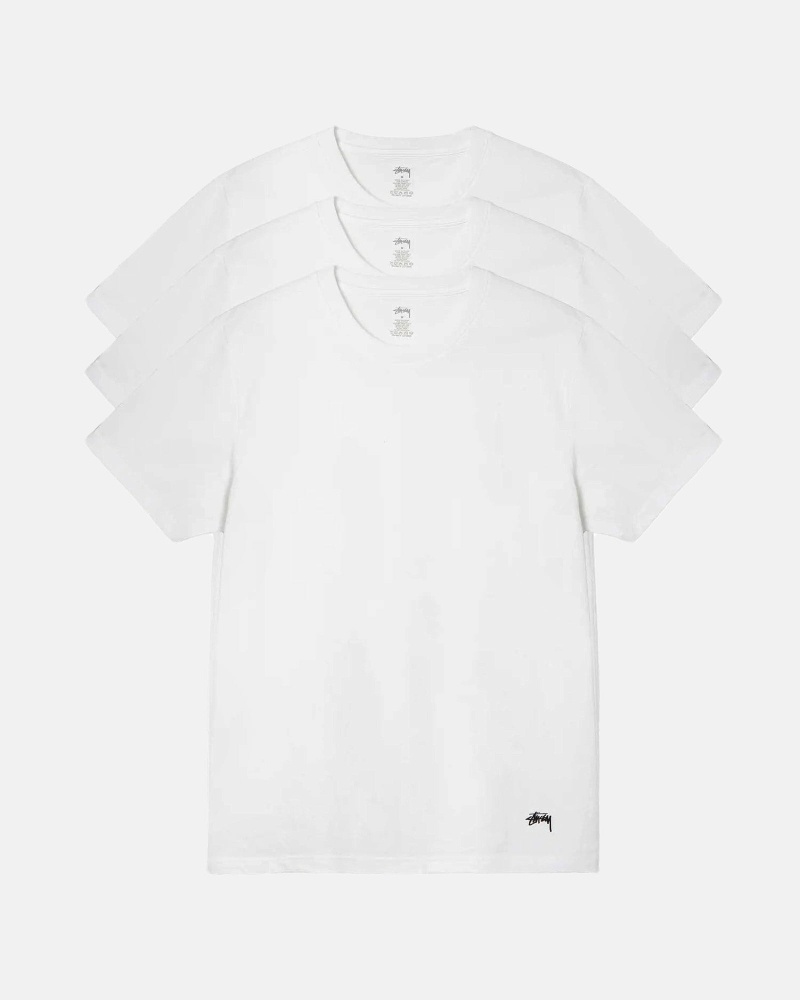 White Men\'s Stussy Pack Of 3 Tagless Cotton Jersey Undershirts | CA0001017