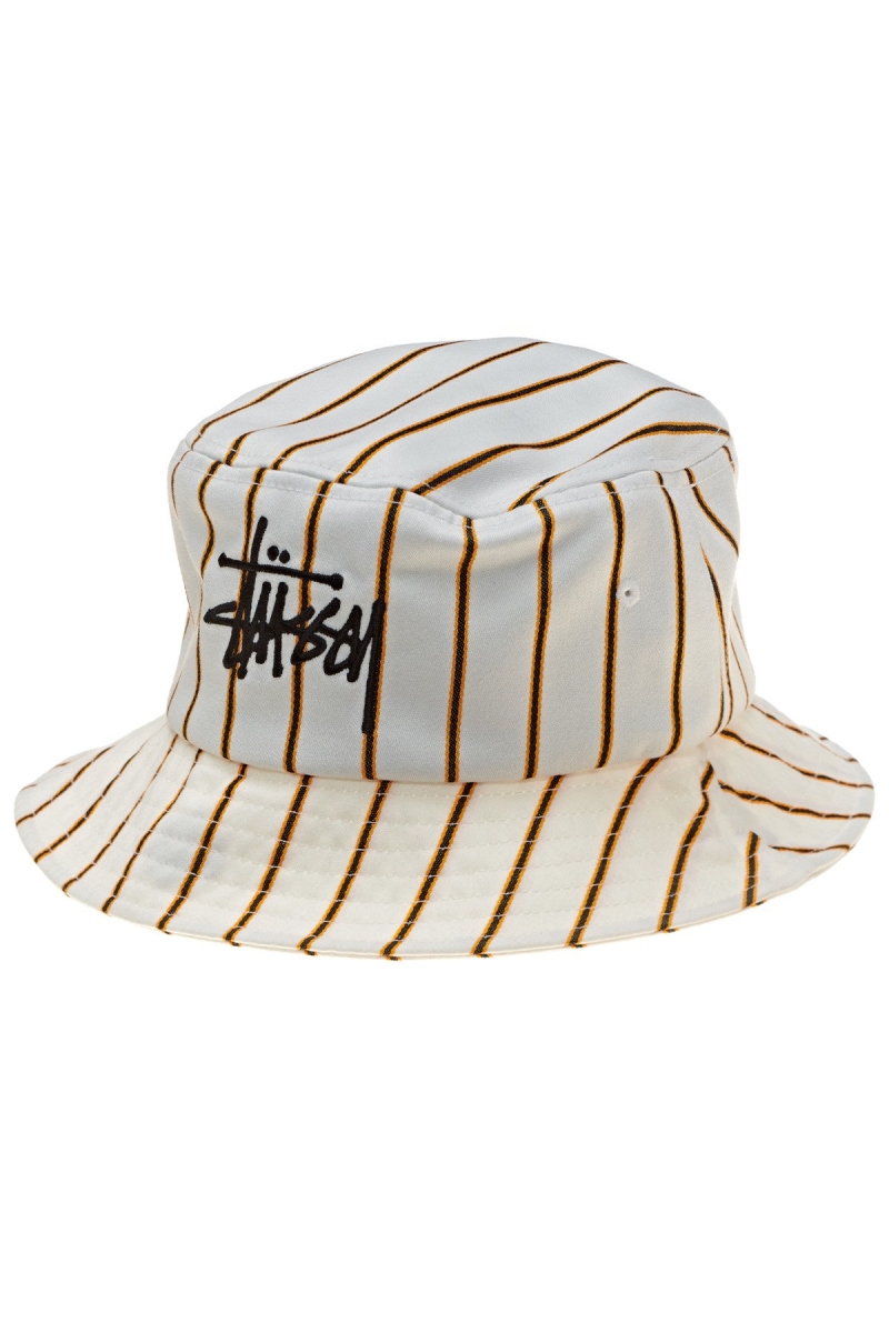 White Men\'s Stussy Pinstripe Graffiti Bucket Hats | CA0000474