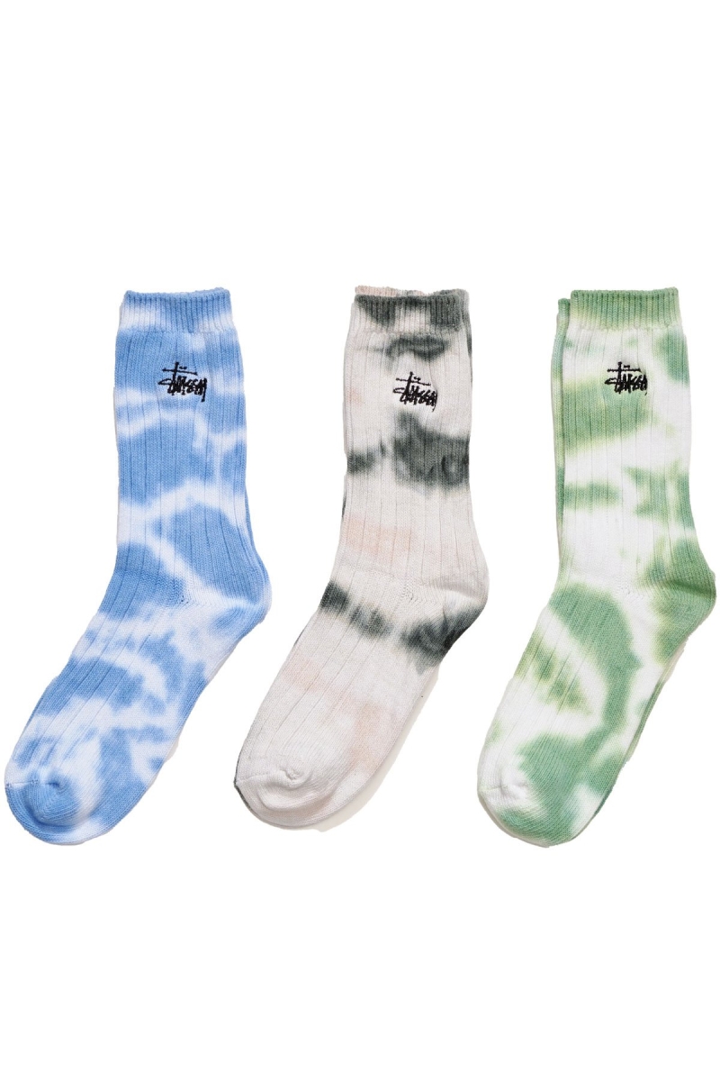 White Men\'s Stussy Rib Tiedye (3 Pack) Socks | CA0000743