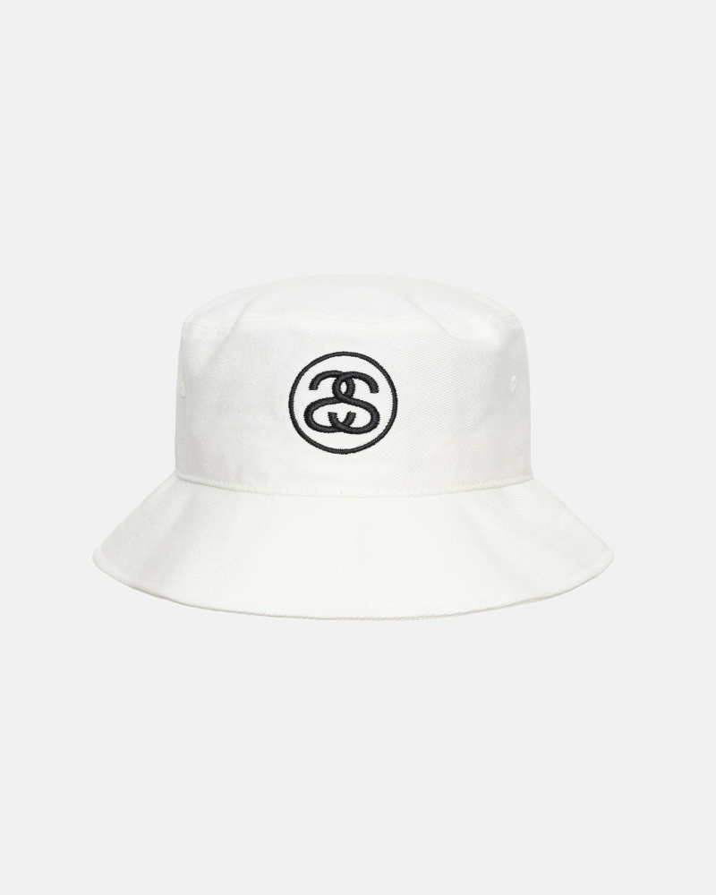 White Men\'s Stussy Ss Link Deep Bucket Hats | CA0000475