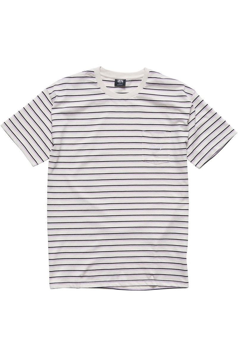 White Men\'s Stussy Text Pocket Stripe T Shirts | CA0000277