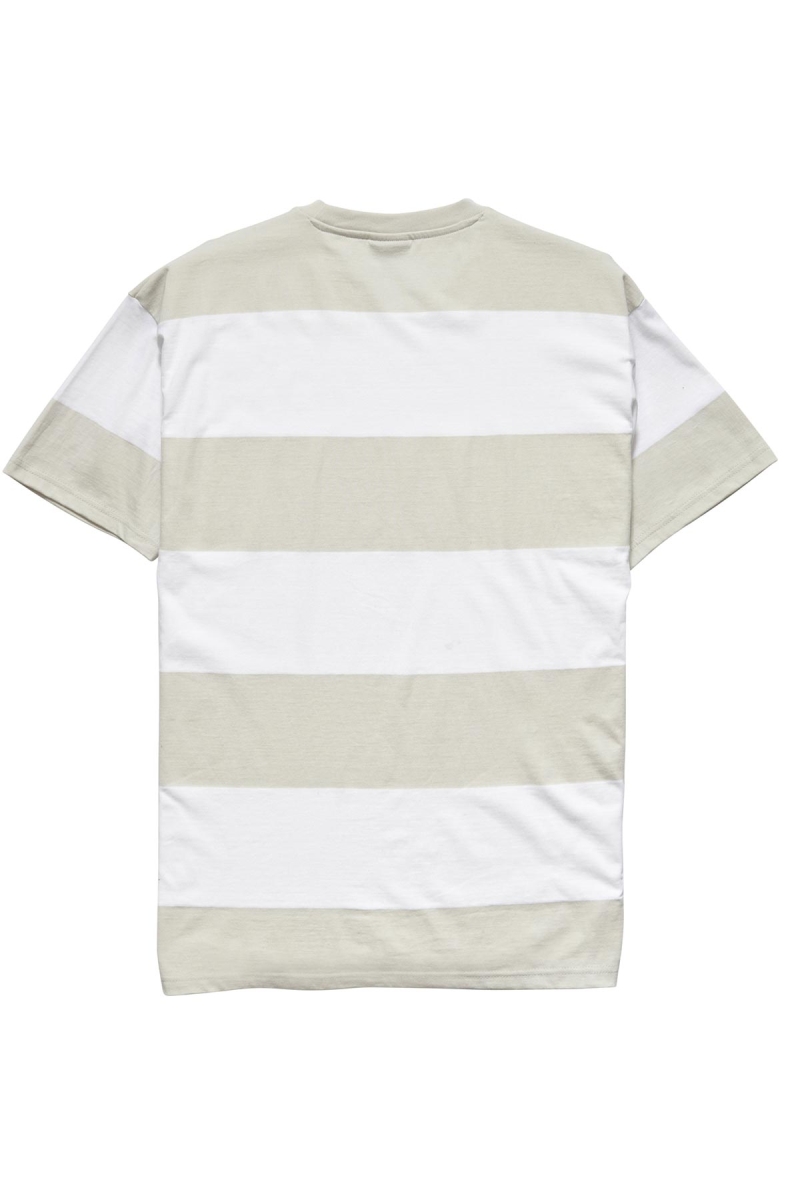 White Men's Stussy View Stripe SS Pocket T Shirts | CA0000284