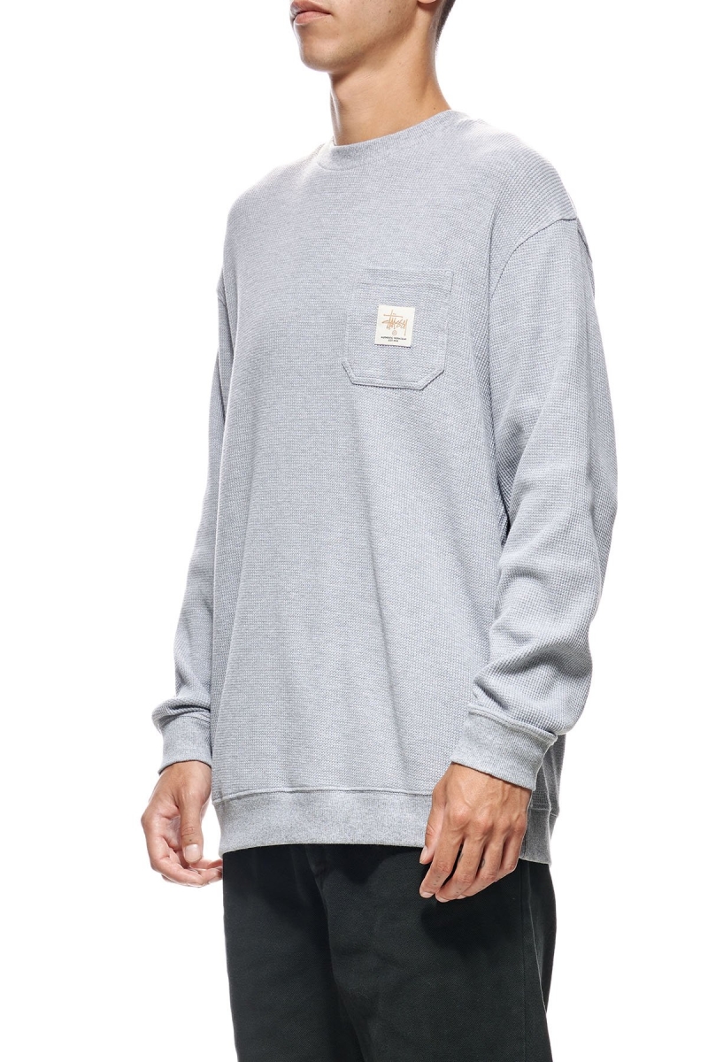 White Men's Stussy Workwear Waffle Crew Sweaters | CA0000862