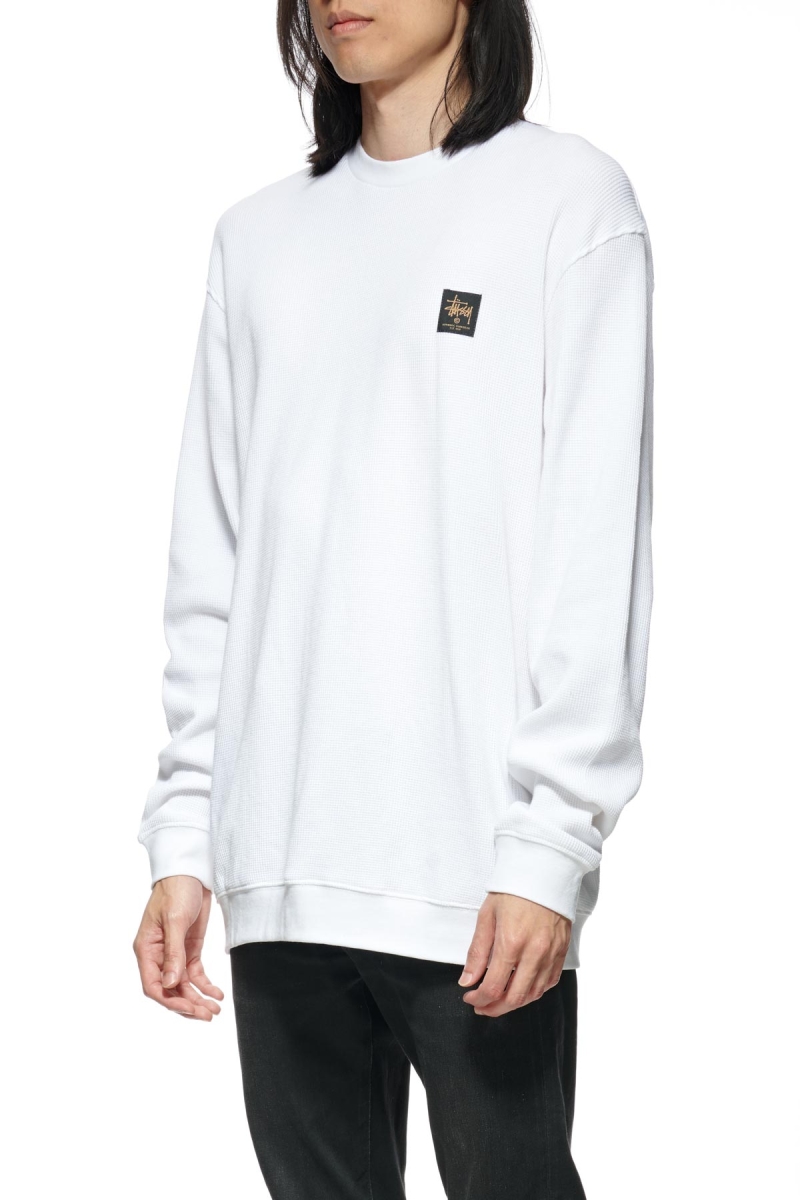 White Men's Stussy Workwear Waffle Crew Sweaters | CA0000866