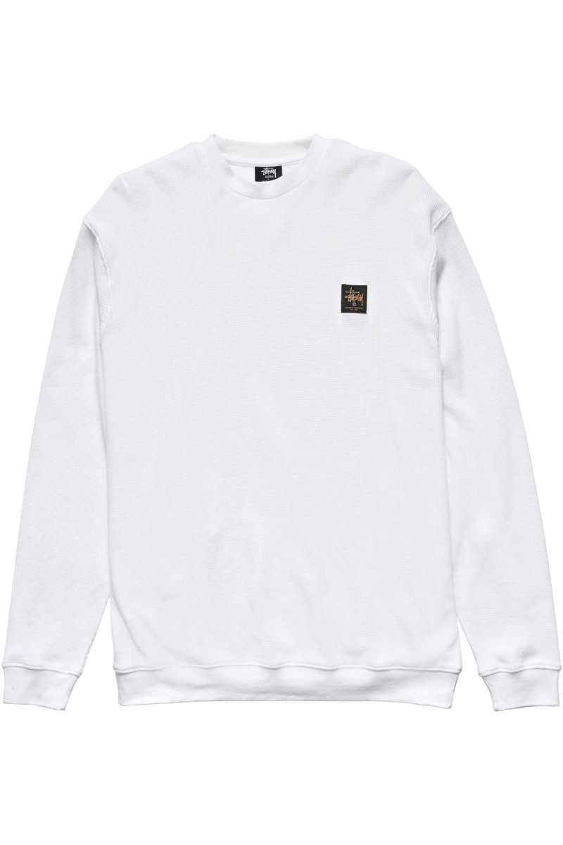 White Men\'s Stussy Workwear Waffle Crew Sweaters | CA0000866