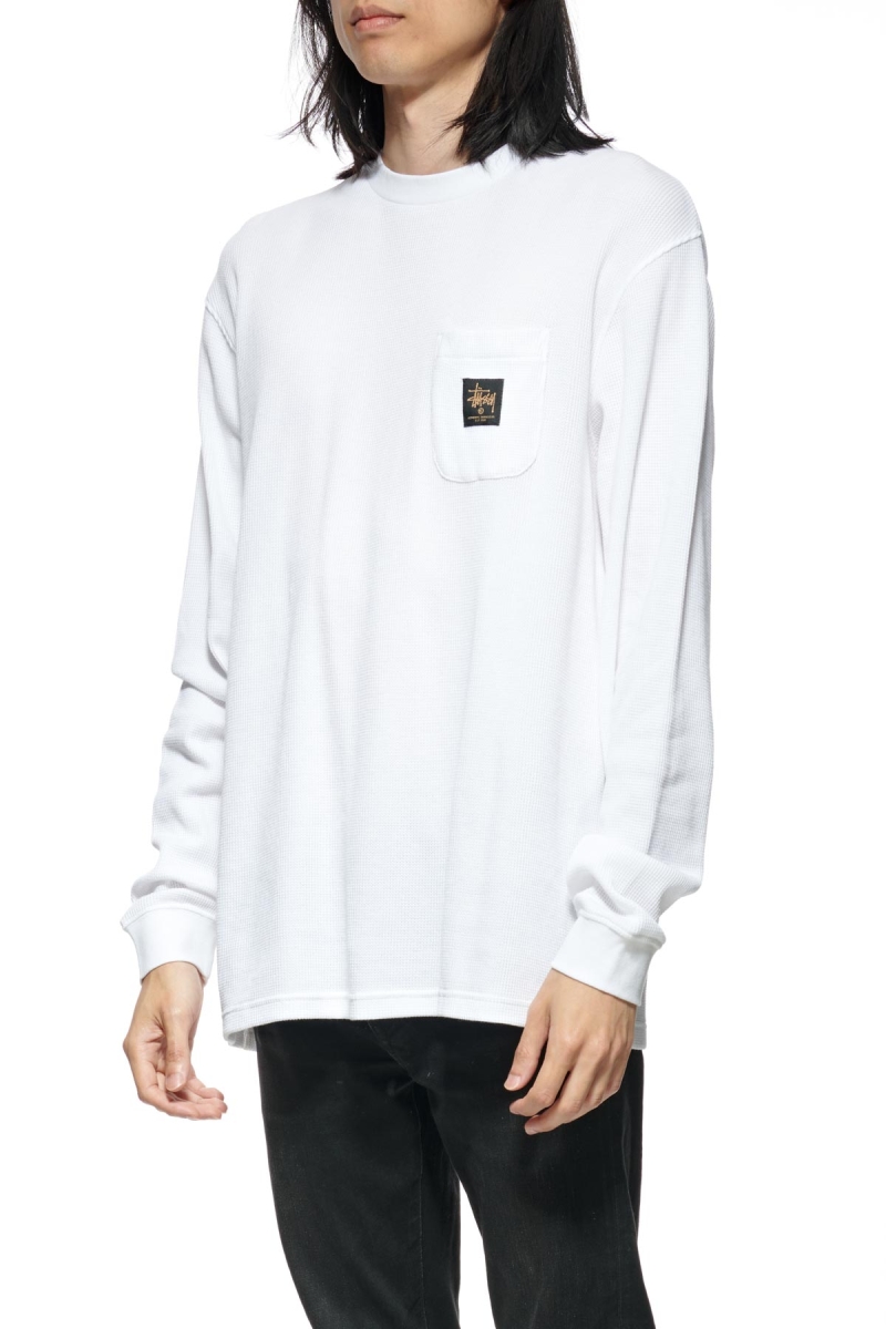 White Men's Stussy Workwear Waffle Sweatshirts | CA0000961