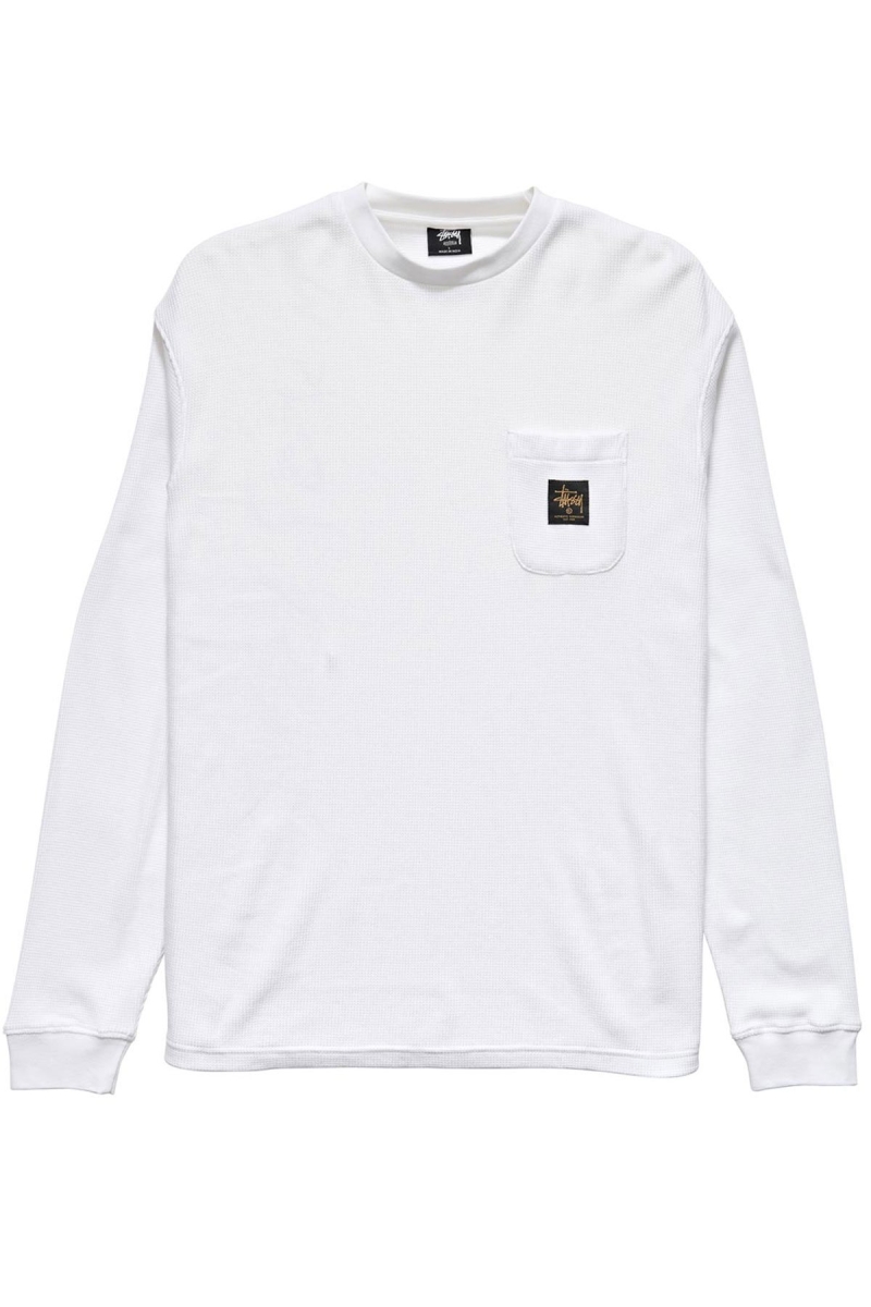 White Men\'s Stussy Workwear Waffle Sweatshirts | CA0000961