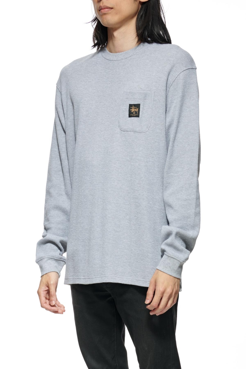 White Men's Stussy Workwear Waffle Sweatshirts | CA0000963