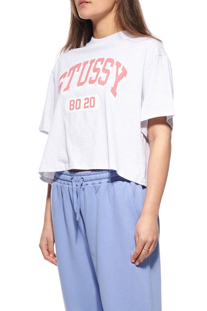 White Women's Stussy College Boxy T Shirts | CA0000131