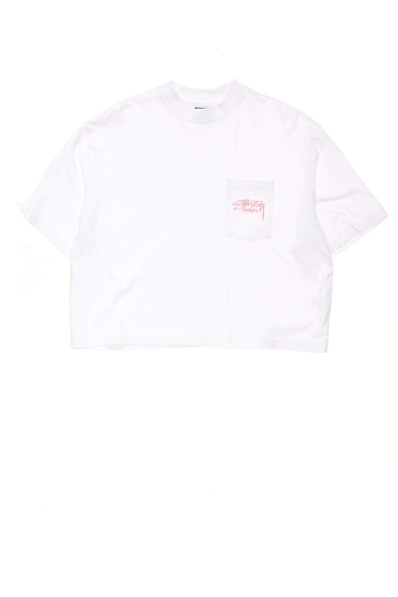 White Women\'s Stussy Designs Pocket Boxy T Shirts | CA0000151