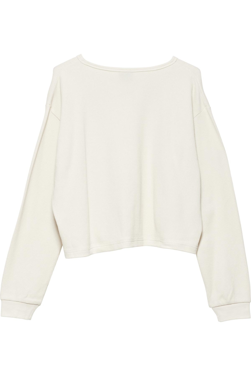 White Women's Stussy Dylan Waffle Henley Sweatshirts | CA0000917