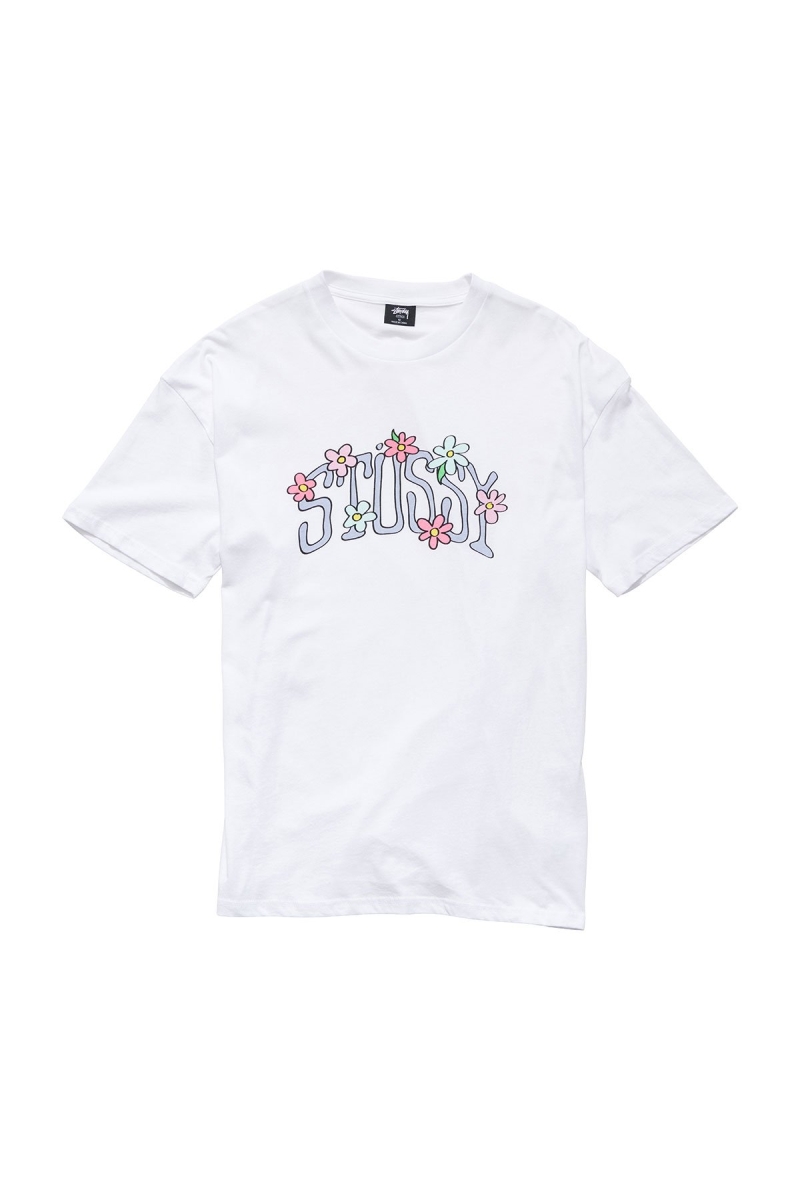 White Women\'s Stussy Flowers Relaxed T Shirts | CA0000170