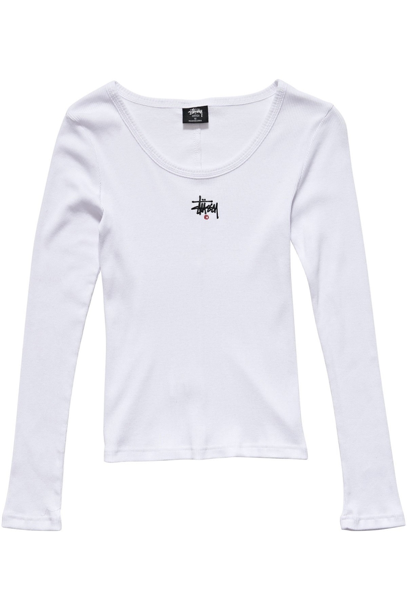 White Women\'s Stussy Graffiti Rib LS Sweatshirts | CA0000924