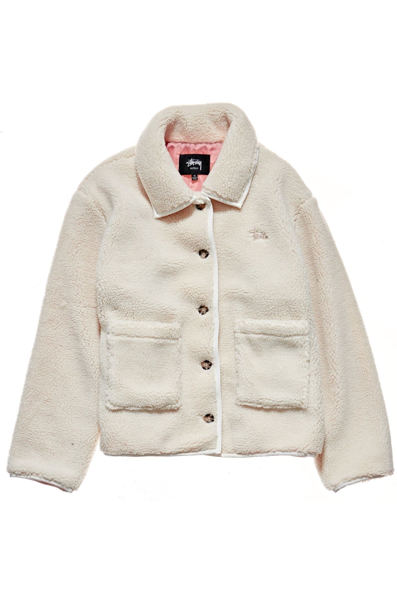 White Women\'s Stussy Graffiti Sherpa Coaches Jackets | CA0000344