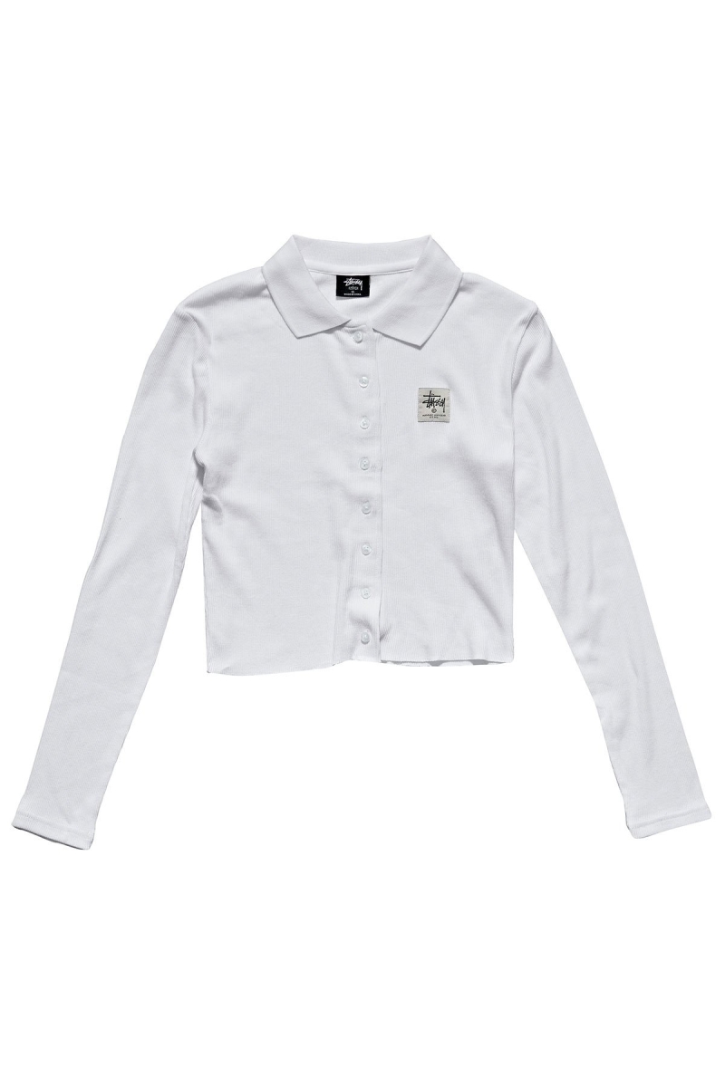 White Women\'s Stussy Markham Rib LS Shirt Sweatshirts | CA0000937