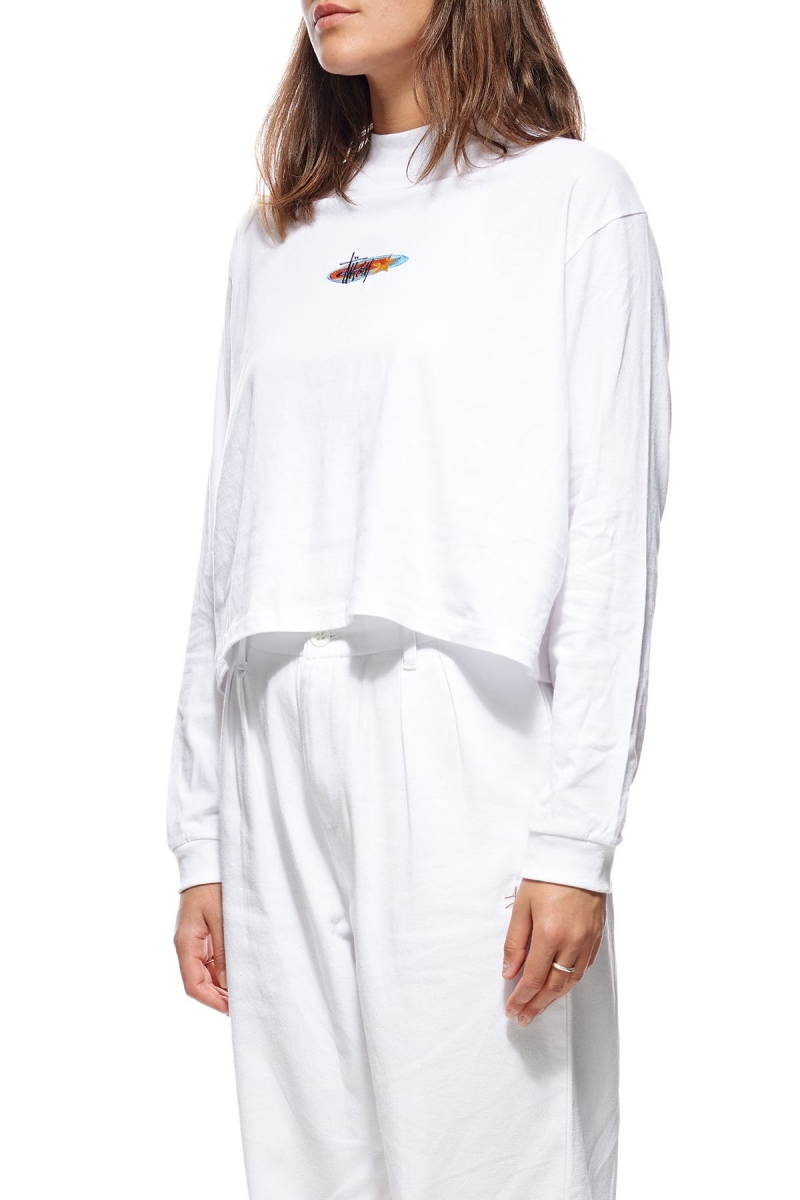 White Women's Stussy Maui Mock Neck LS Sweatshirts | CA0000939