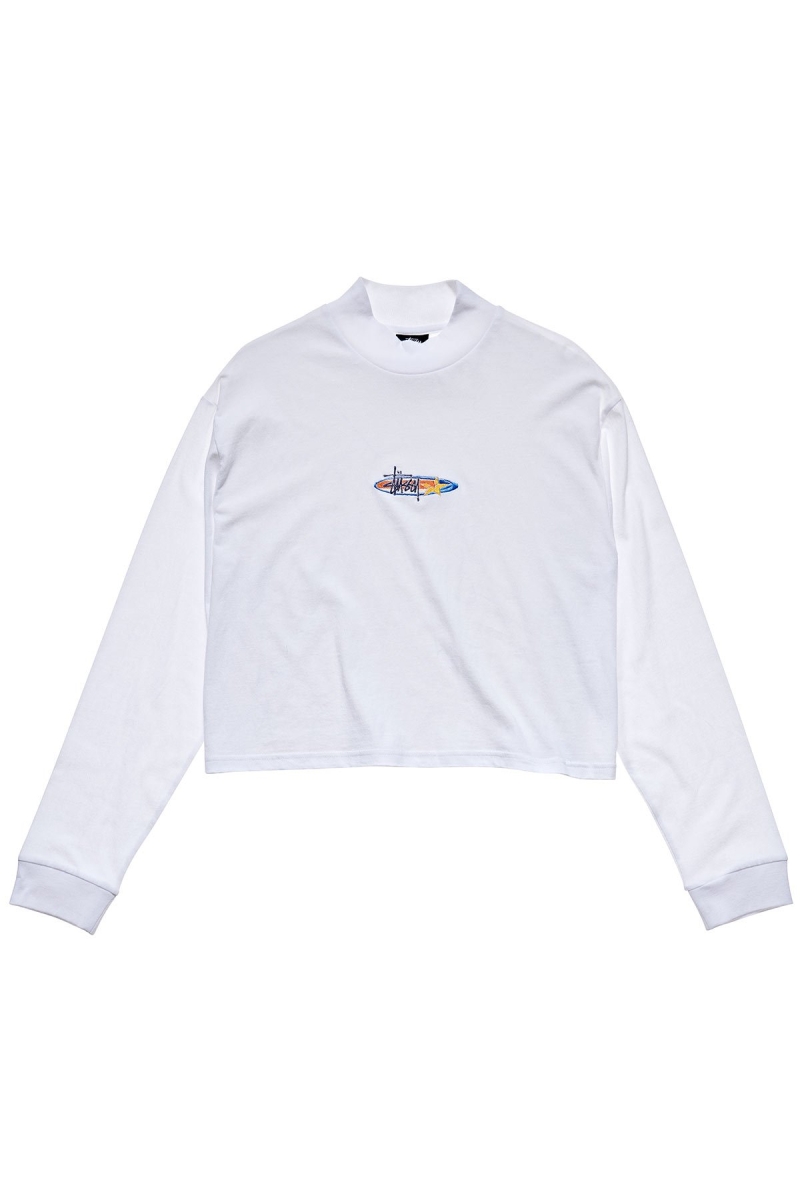 White Women\'s Stussy Maui Mock Neck LS Sweatshirts | CA0000939