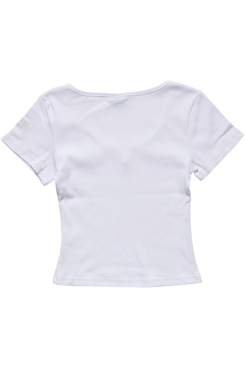 White Women's Stussy Mission Rib Insert T Shirts | CA0000243