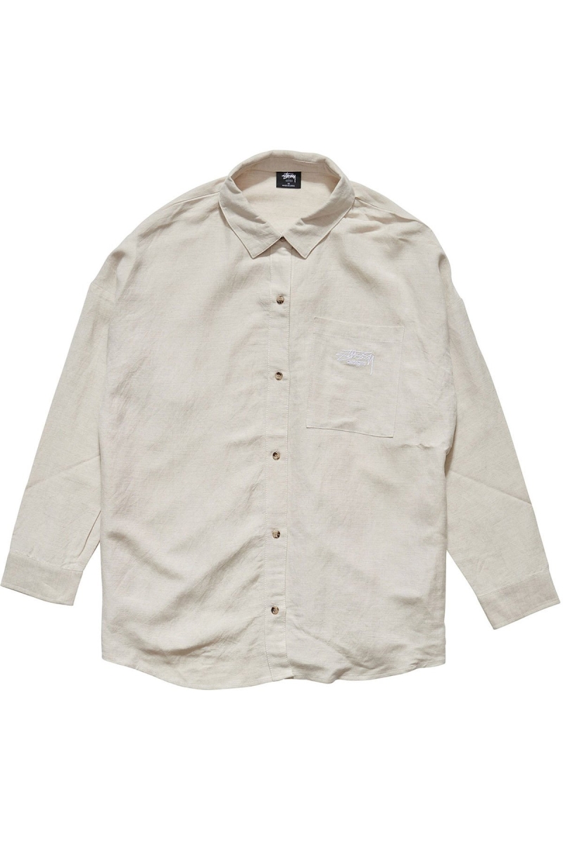 White Women\'s Stussy Shoreline BF Linen Shirt Sportswear | CA0000784