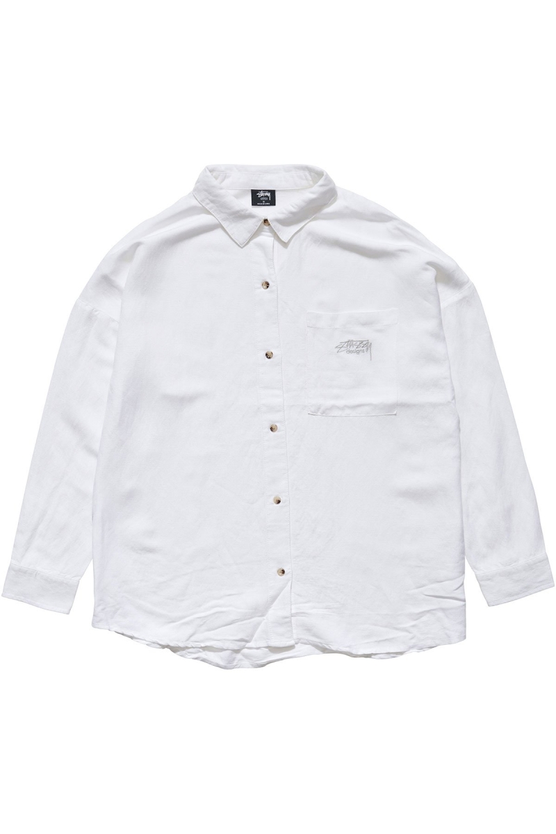 White Women\'s Stussy Shoreline BF Linen Shirt Sportswear | CA0000786