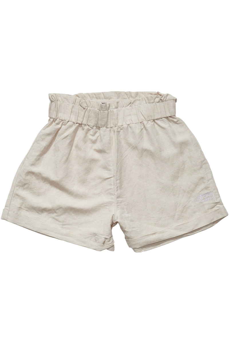 White Women\'s Stussy Shoreline Linen Beach Short Shorts | CA0000672