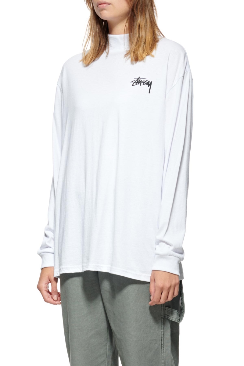 White Women's Stussy Shrooms Mock Neck LS Sweatshirts | CA0000954