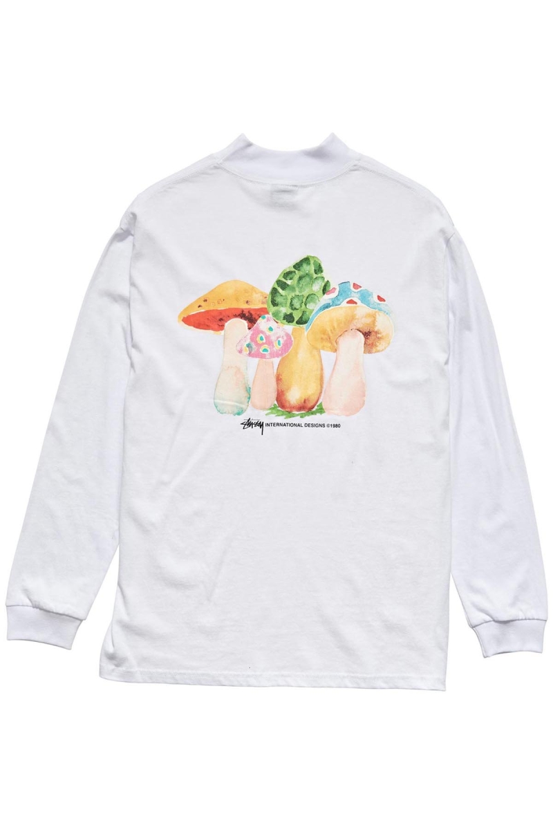 White Women\'s Stussy Shrooms Mock Neck LS Sweatshirts | CA0000954