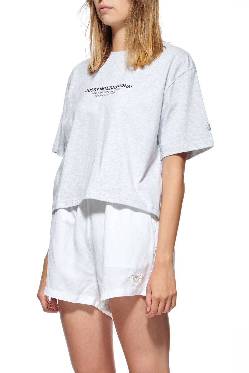 White Women's Stussy Text Waisted OS T Shirts | CA0000278