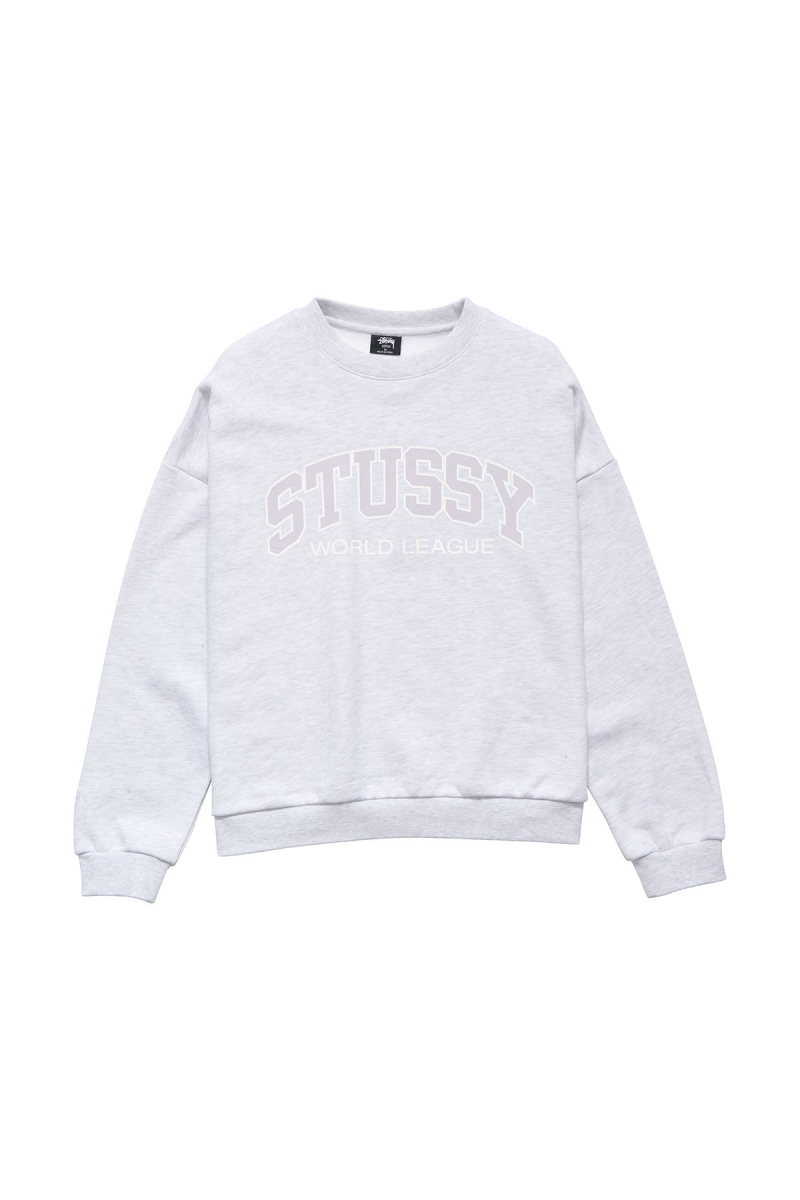 White Women\'s Stussy World League OS Crew Sweaters | CA0000869