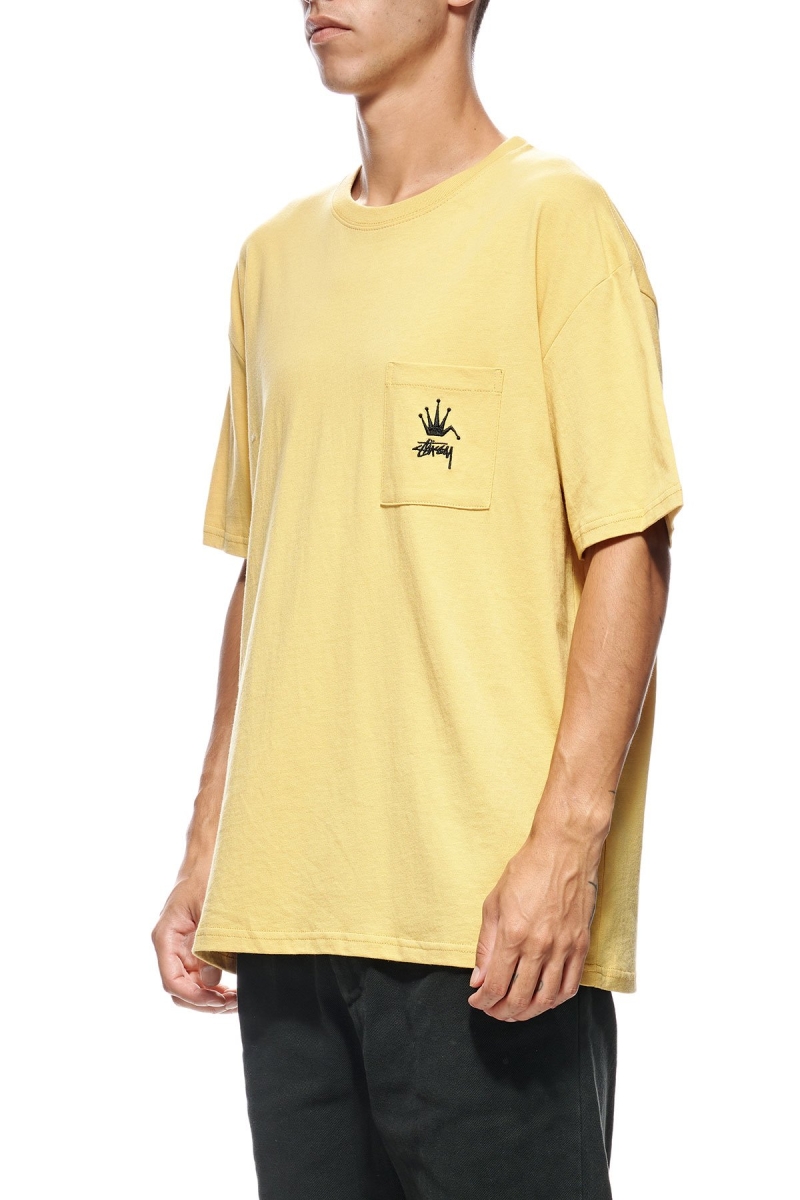 Yellow Men's Stussy Crown Pocket SS T Shirts | CA0000146