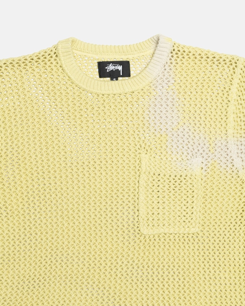 Yellow Men's Stussy O'Dyed Heavyweight Mesh Crew T Shirts | CA0000250